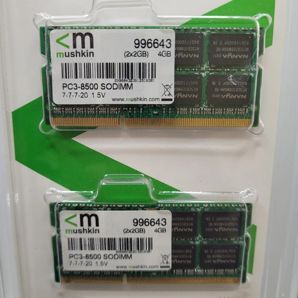 MUSHKIN ENHANCED ESSENTIALS 4GB (2X2GB) PC3-8500 SODIMM LAPTOP MEMORY 996643 NEW